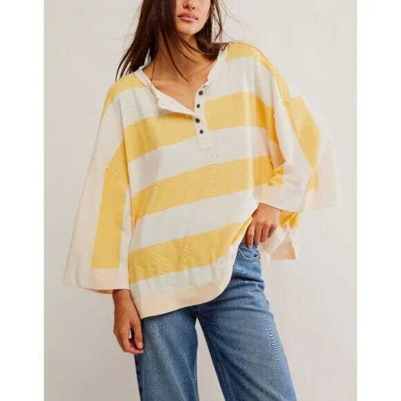 Free People Wonderful Tee / Yellow Combo NWT - (S) - Picture 3 of 5